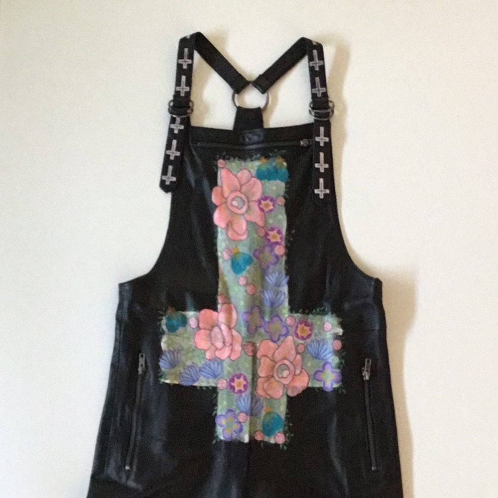 Revolve Leather Overalls Artist Painted - Picture 3 of 6